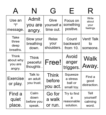 A N G E R Bingo Card