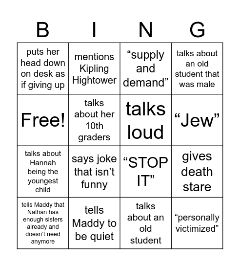 Mrs. Wood Bingo Card