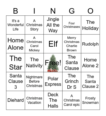 Holiday Movies Bingo Card
