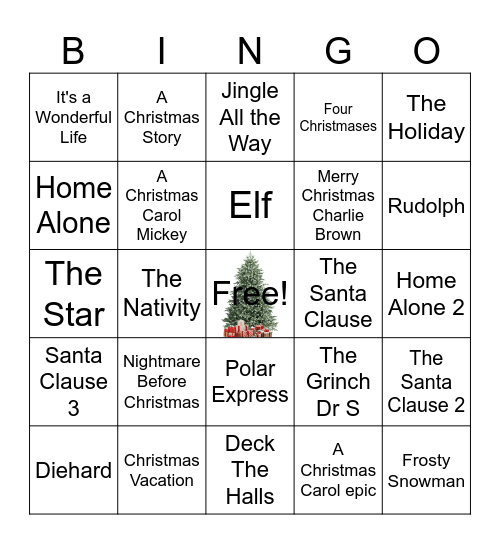 Holiday Movies Bingo Card