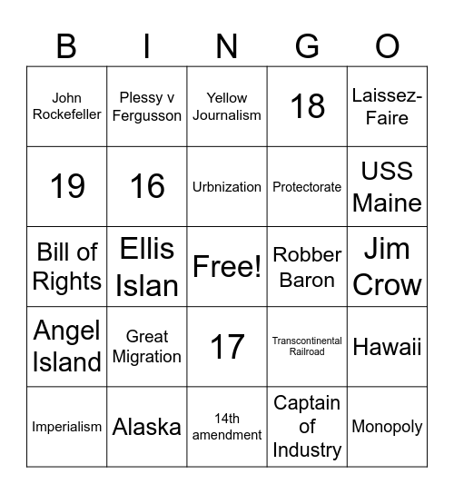 U.S. HIstory Review Bingo Card