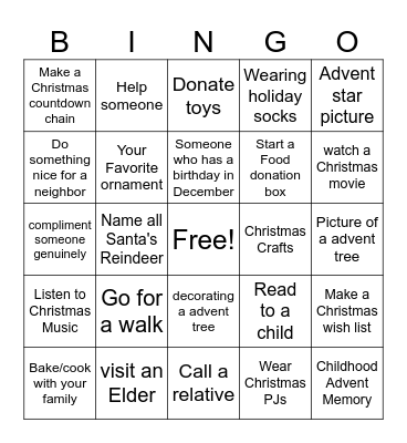 Advent Bingo Card