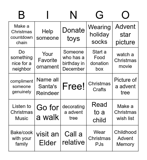 Advent Bingo Card