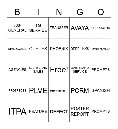Phoenix Bingo Card