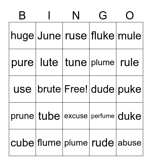 u_e word list Bingo Card