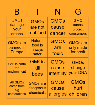 GMO Myth Bingo Card