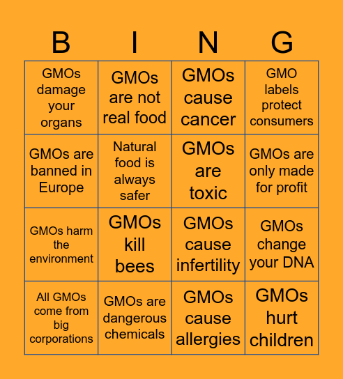 GMO Myth Bingo Card