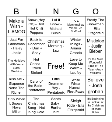 Winter Musical Bingo Card