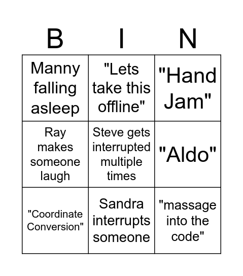 Stand up Bingo Card