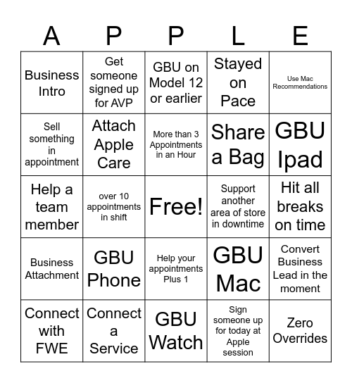 Genius Bar Bingo Card