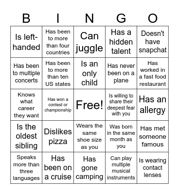 Find Someone Who Bingo Card