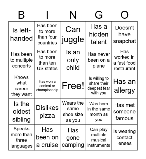 Find Someone Who Bingo Card