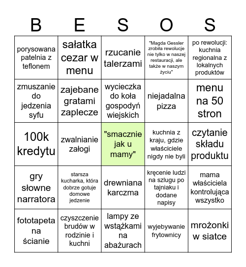 Kuchenne rewolucje Bingo Card