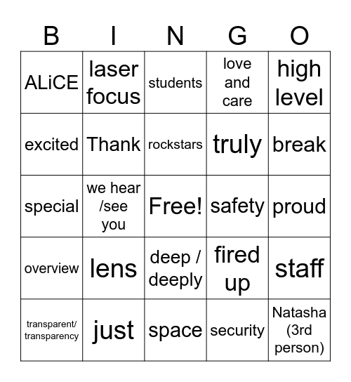 November Faculty Meeting Bingo Card