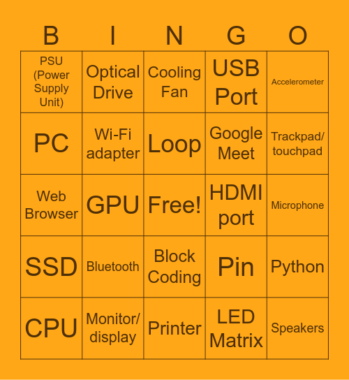 Guess the Computer Hardware & Microbit Bingo Card