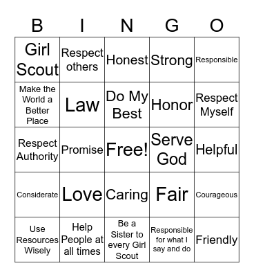 Girl Scouts Bingo Card