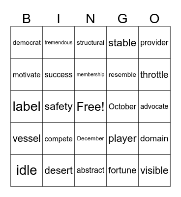 Multisyllabic Words Bingo Card