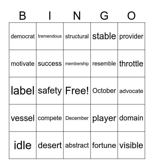Multisyllabic Words Bingo Card