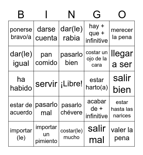 Expresiones Idiomáticas- IB Bingo Card