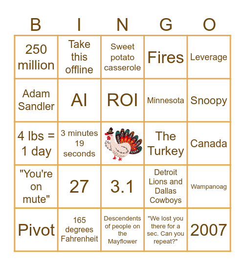 Helios Thanksgiving Gathering! Bingo Card