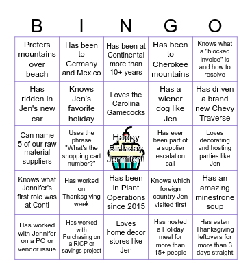 JEN's BIRTHDAY BINGO Card