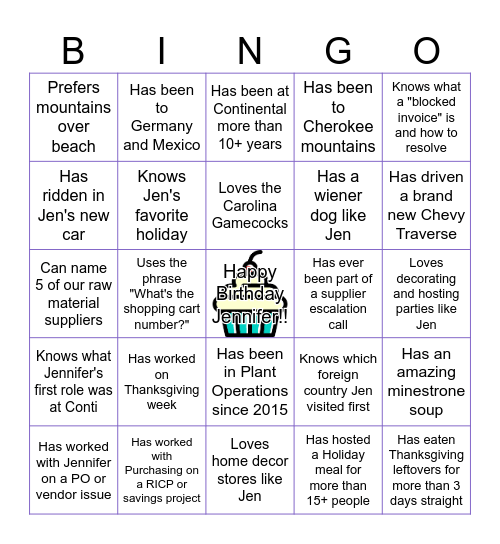 JEN's BIRTHDAY BINGO Card
