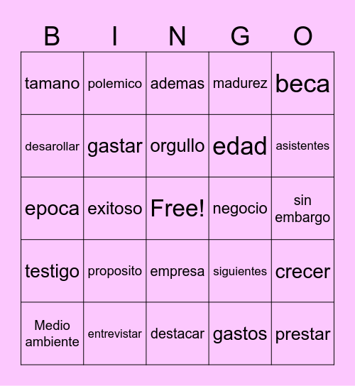 Spanish Bingo Card