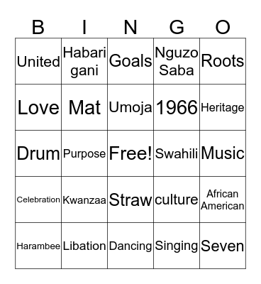 KWANZAA BINGO EVA's  Bingo Card