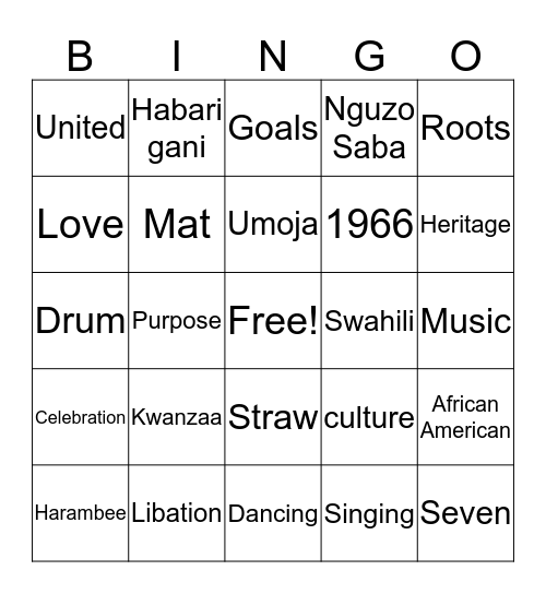 KWANZAA BINGO EVA's  Bingo Card