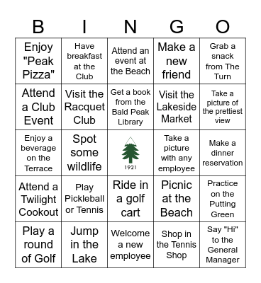 Bald Peak Bingo Card