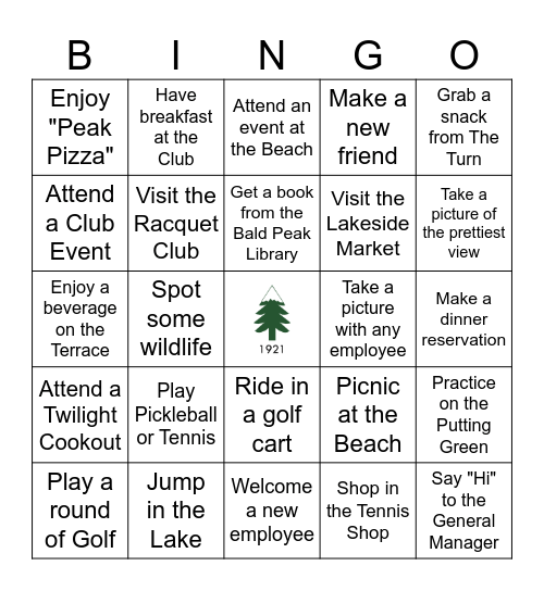 Bald Peak Bingo Card