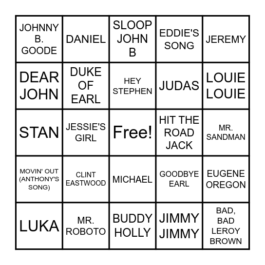 ....GUYS Bingo Card