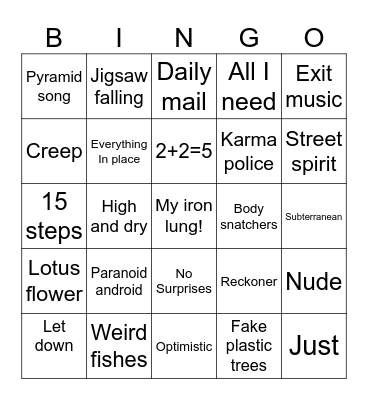 Radio? Head! Bingo Card