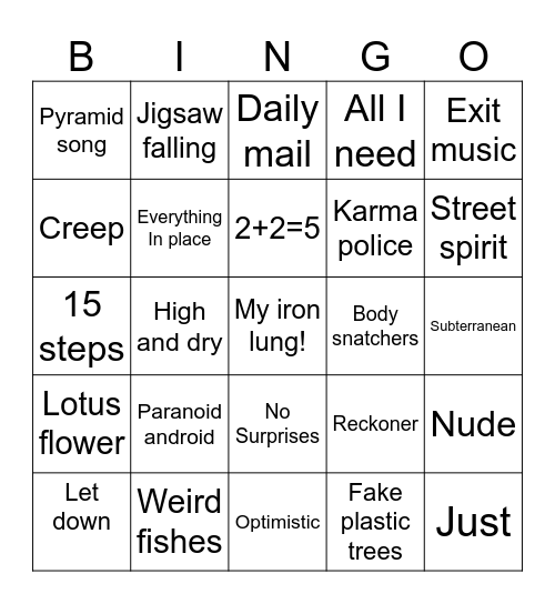 Radio? Head! Bingo Card