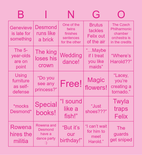 Barbie and the 12 Dancing Princesses Bingo Card