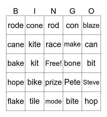 V-e Bingo Card