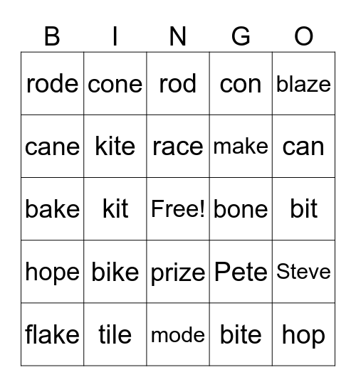 V-e Bingo Card