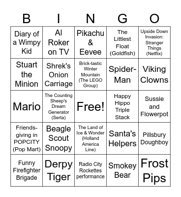 2025 NYC Macy's Thanksgiving Day Parade Bingo Card