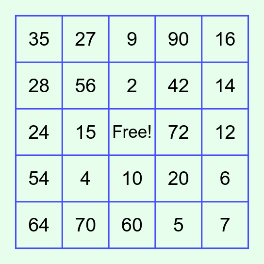 1-10 Multiplication BINGO Card