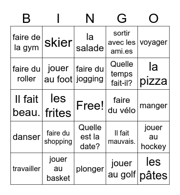 French I 2A Bingo Card