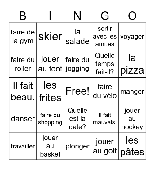 French I 2A Bingo Card