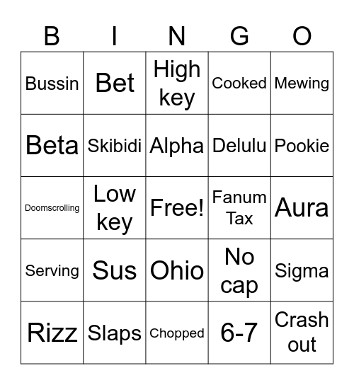 Brain Rot Bingo Card