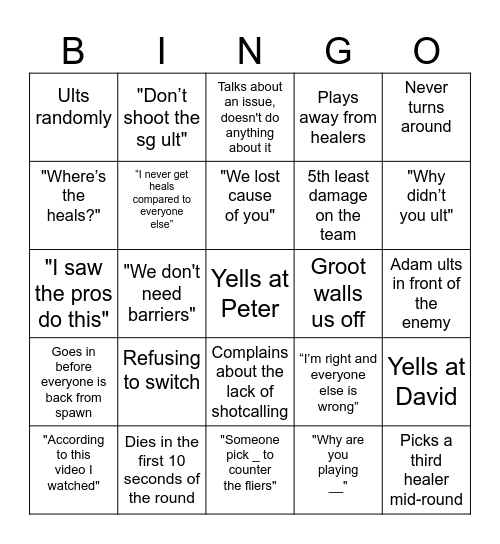 Jimmy's Bingo Card