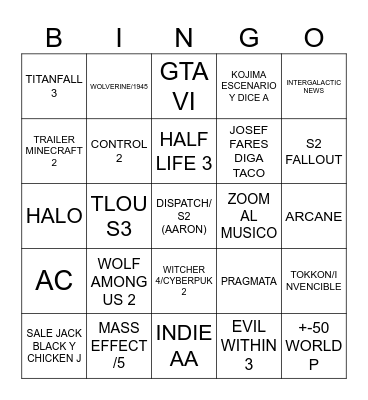 GOTYS Bingo Card