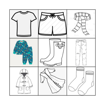Clothes Bingo! Pictures Bingo Card