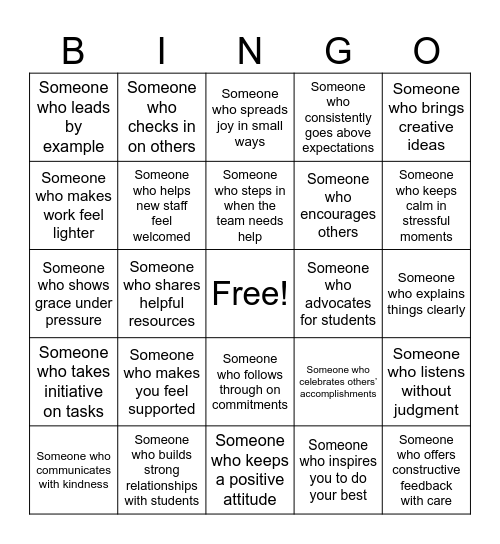 Gratitude Bingo Card