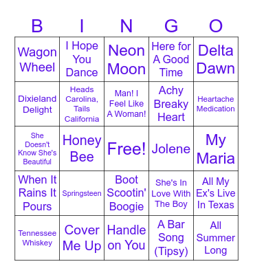 COUNTRY SONG BINGO Card