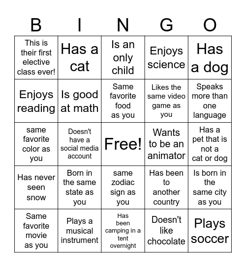 Walkabout Bingo Card