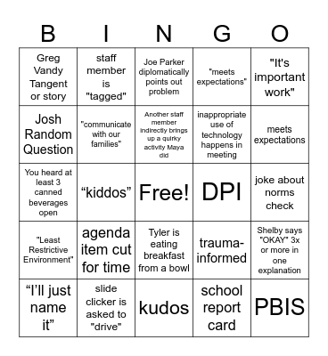 11/19 staff meeting Bingo Card