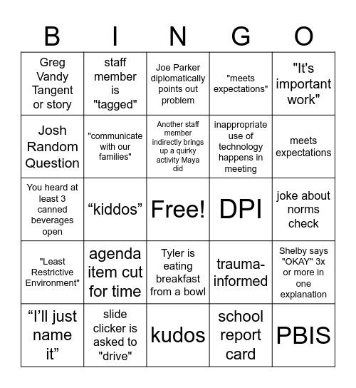 11/19 staff meeting Bingo Card